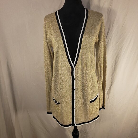 Boston Proper Gold Metallic Cardigan, Size XL - Picture 2 of 6